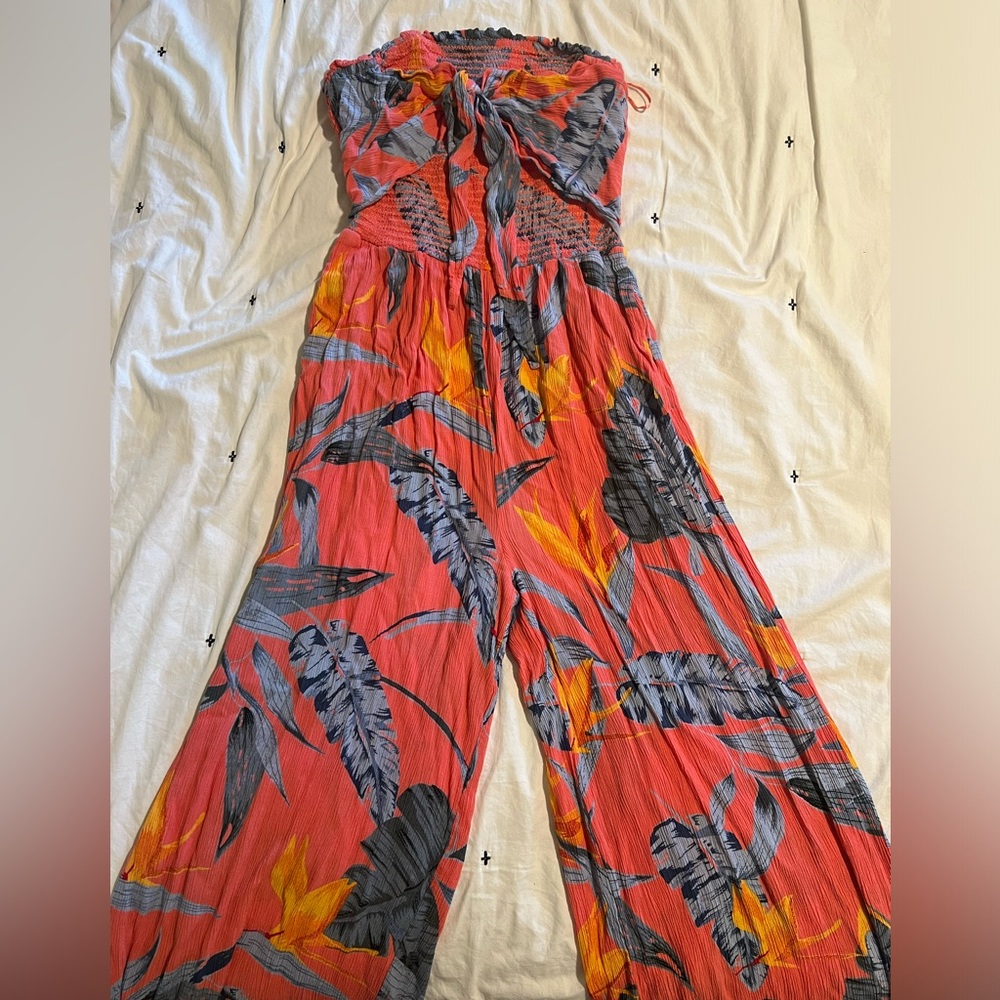 Patrons of Peace Coral and Gray Leaf Jumpsuit